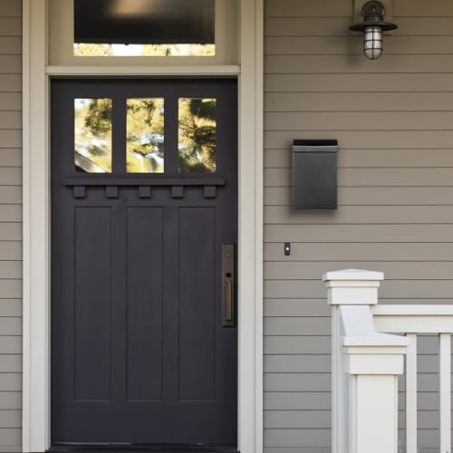 Modern Heritage Vertical Wall-Mounted Mailbox for Outside, Rust Textured Black