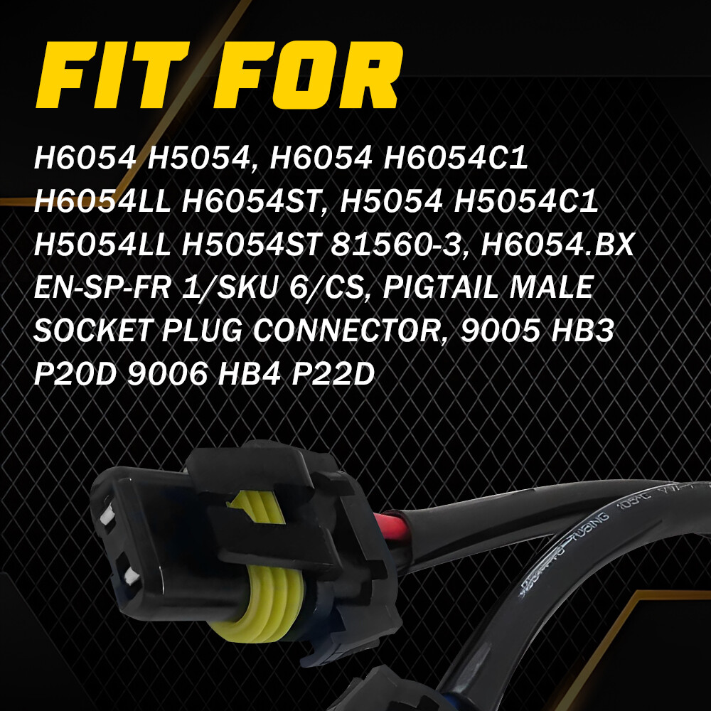 H6054 to 9005 9006 Conversion Wire Two Harness Head Light Adapter Plug Play