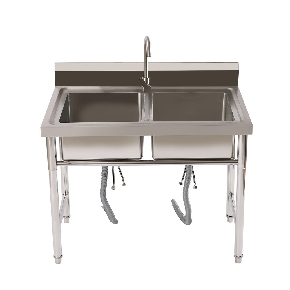 Double Compartment Commercial Restaurant Utility Kitchen Sink Stainless Steel
