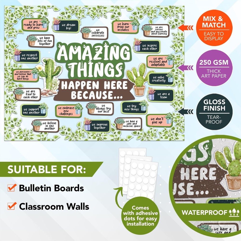 Decorably 53 Pcs Cactus Bulletin Board Decorations Set with Borders - Cactus ...