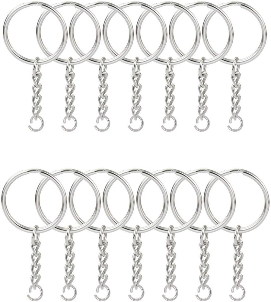 KINGFOREST 50PCS Split Key Ring Kit with Chains & Jump 50PCS, Silver