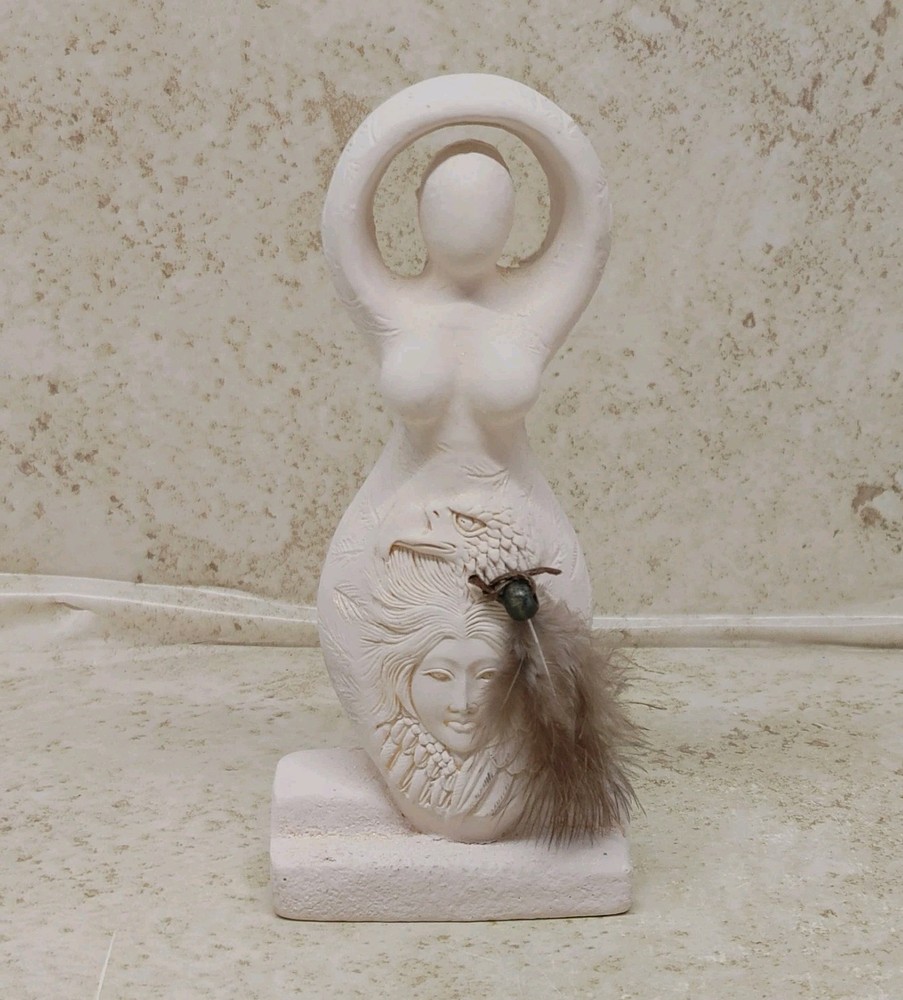 Gypsum Cement Eagle Goddess Sculpture Figurine 5.5"