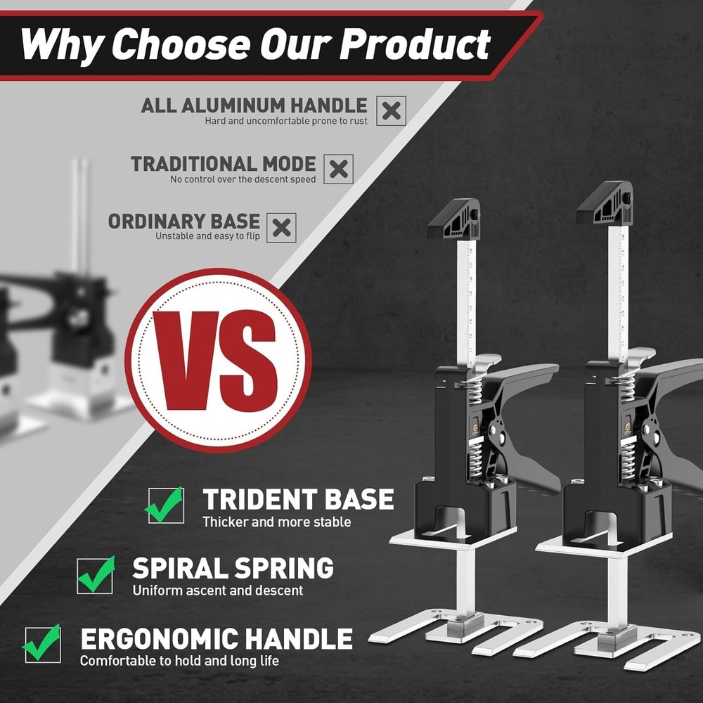 Labor Saving Arm Jack Handle 2 Pack, Construction Jack, Wall Tile Locator, Mu...