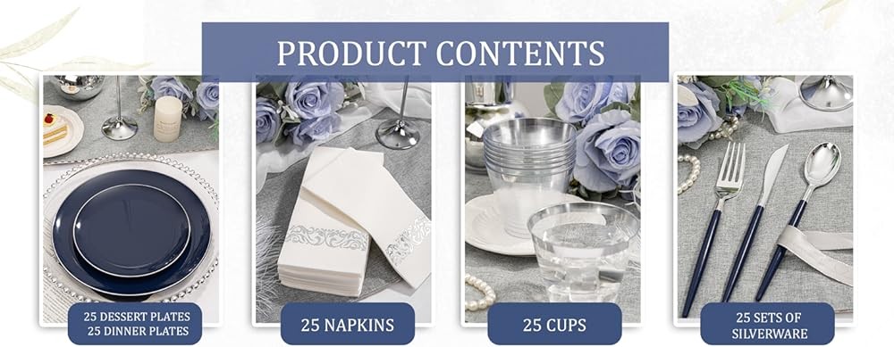 Blue Plastic Plates with Sier Rim & Disposable Sierware with Blue