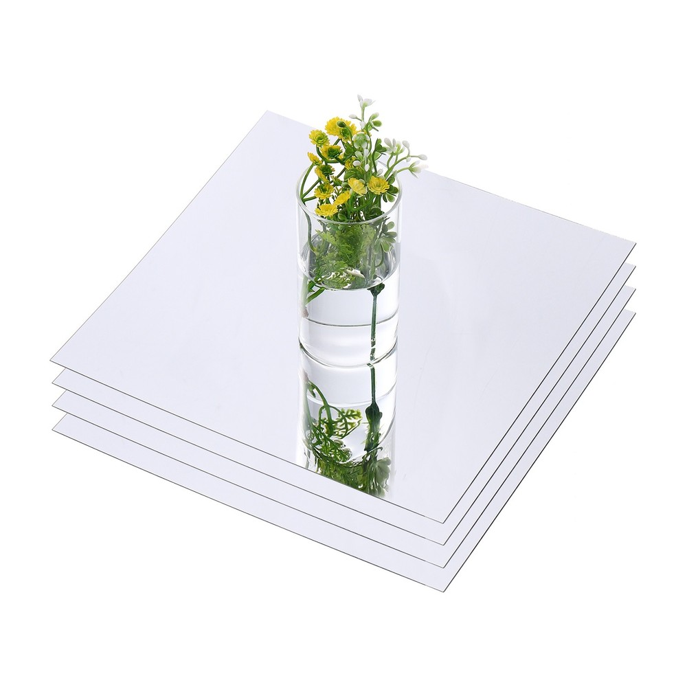 4 Pack 12 Inch Mirror Centerpieces for Table, Square Mirrors Table Plate, Silver