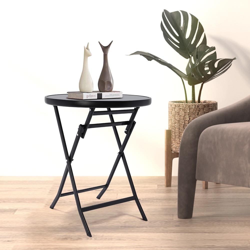 Patio Glass Coffee Table Side Table Round Patio Backyard Garden Balcony Table