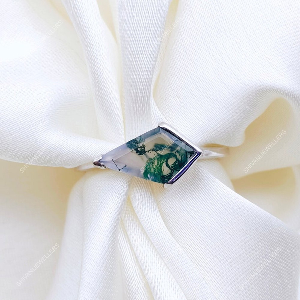 Moss Agate Ring Kite Ring 925 Sterling Silver Ring Engagement Ring Gift For Her
