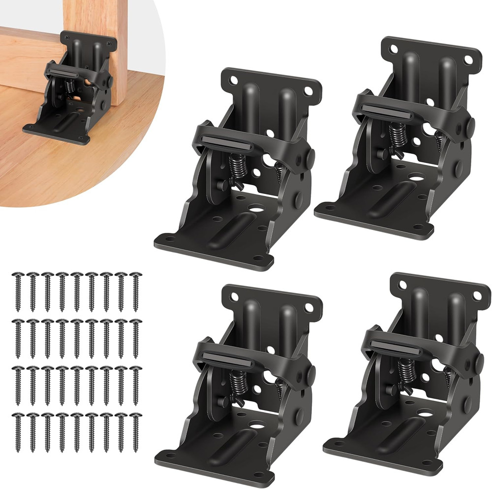4 Pack Folding Brackets, Self-Lock Hinge with Screws for Folding Table Legs, Loc