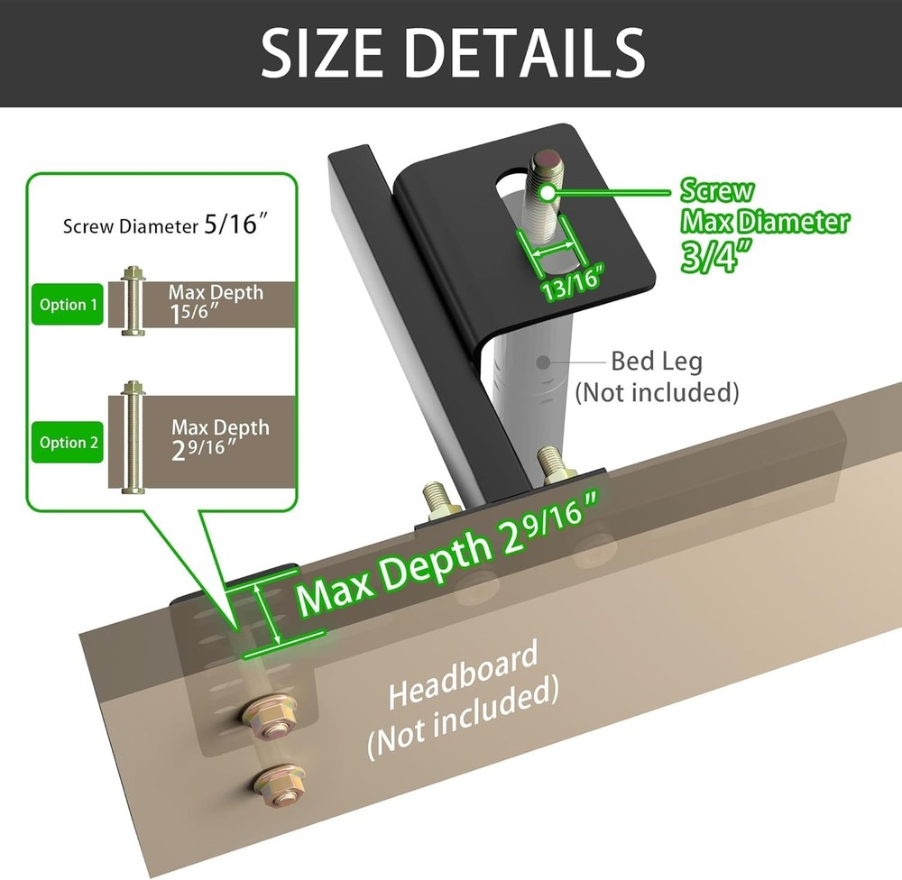 Adjustable Headboard Brackets for Metal Frames - Twin to King Sizes, 2 Pack