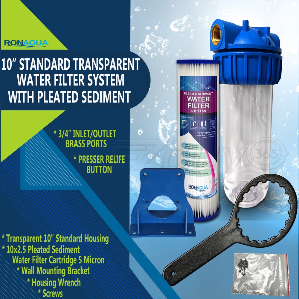 10" Clear Standard Whole House Water Filter System with Pleated Sediment  Filter