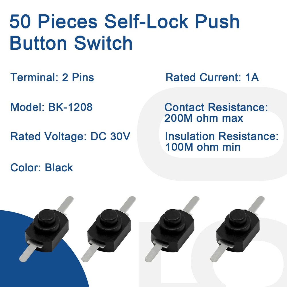 50pcs Black Latching Mini ON/Off Switch Self-Lock Micro Push Button Switch DC