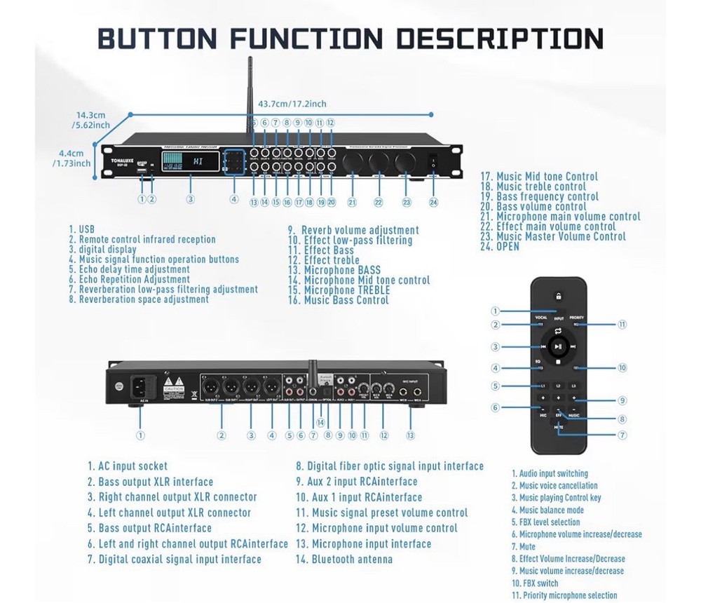 Karaoke Processor System, Digital PreStage Effector Vocal Preamp Mixer Equalizer