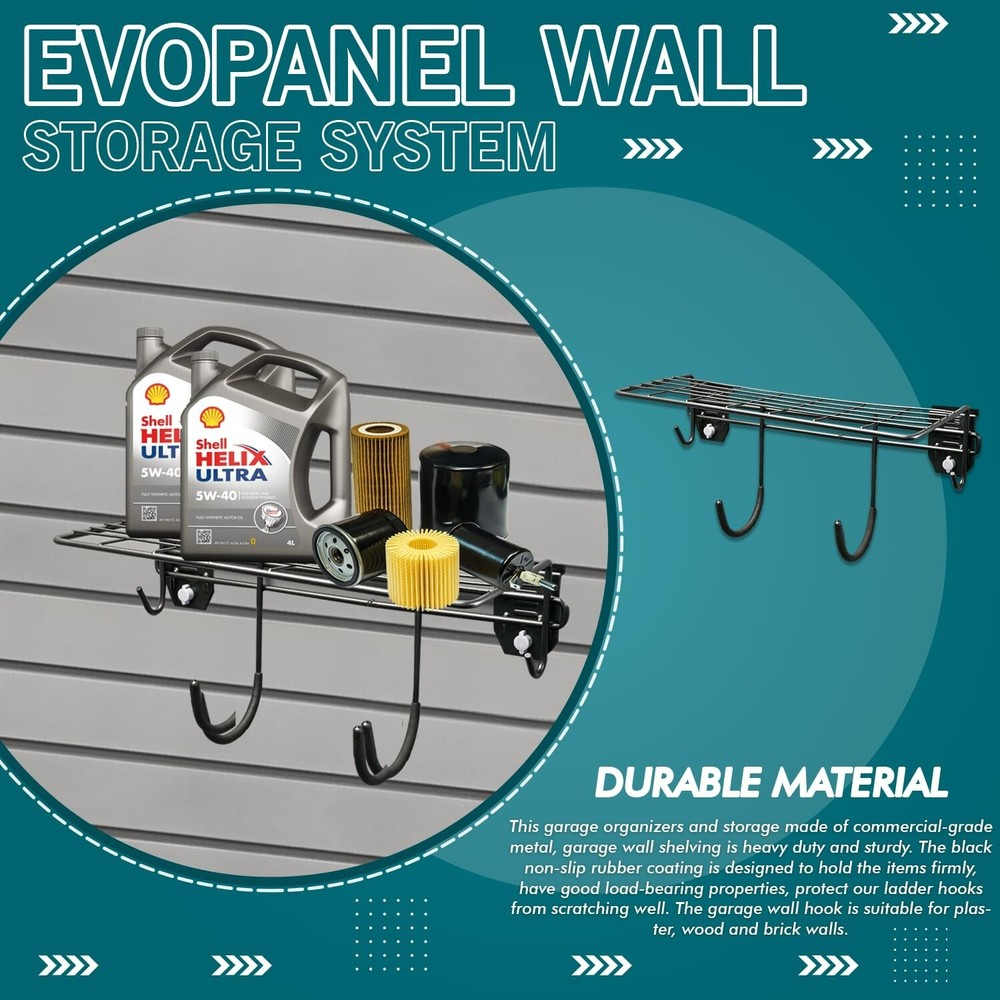 EVOPanel Wall Storage System Shelf with Hooks Black EPHOSH