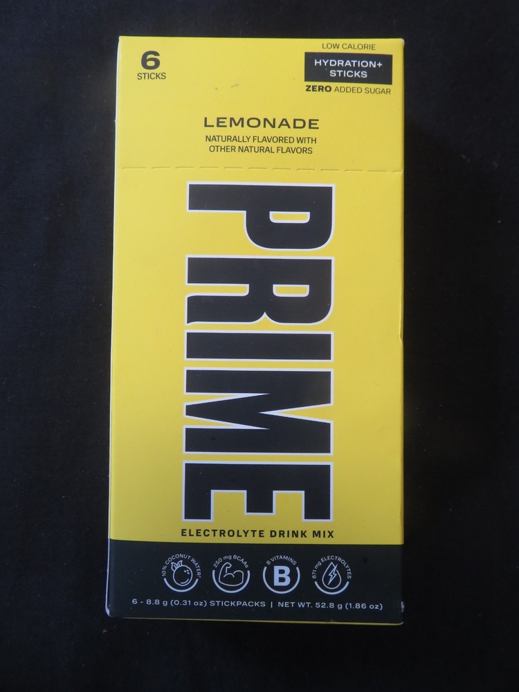 Prime Lemonade Flavored 6 Hydration+ Sticks Packets Zero Sugar Added
