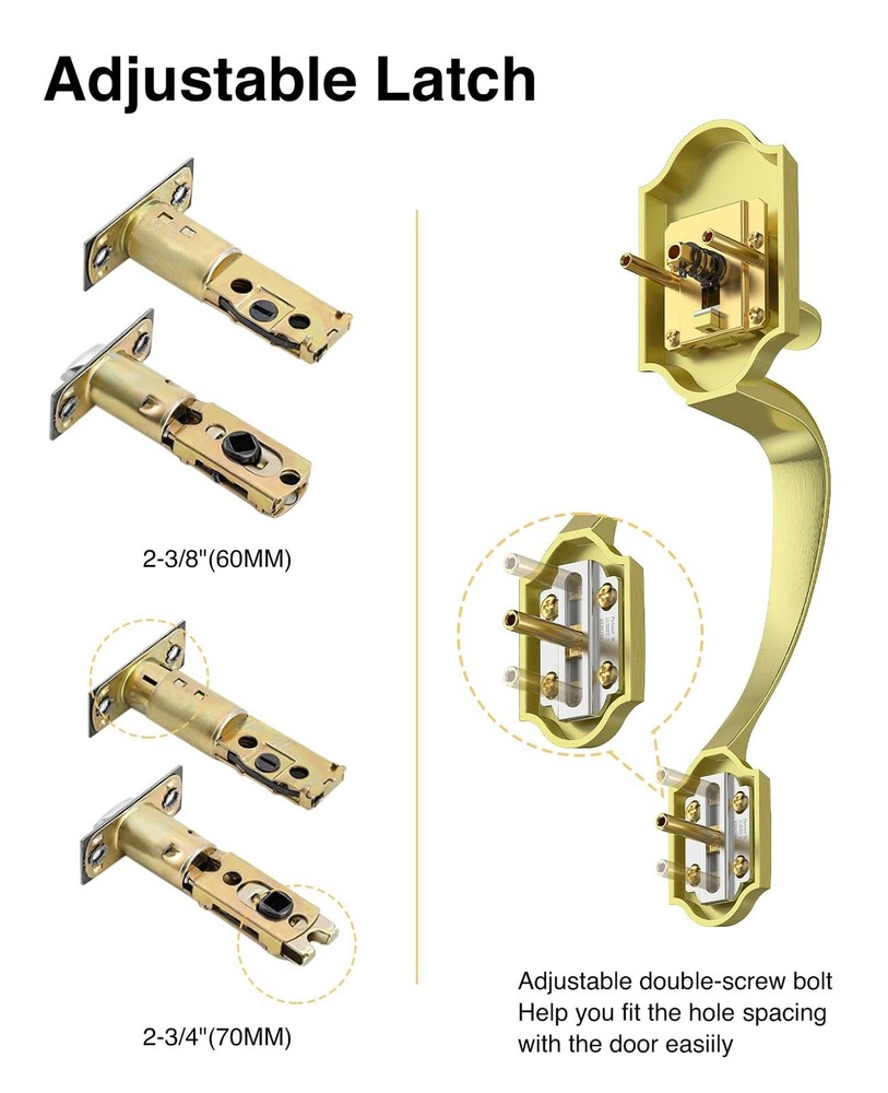 Brightify Brushed Gold Front Door Lock Set, Keyed Entry Door Handle with Dead...