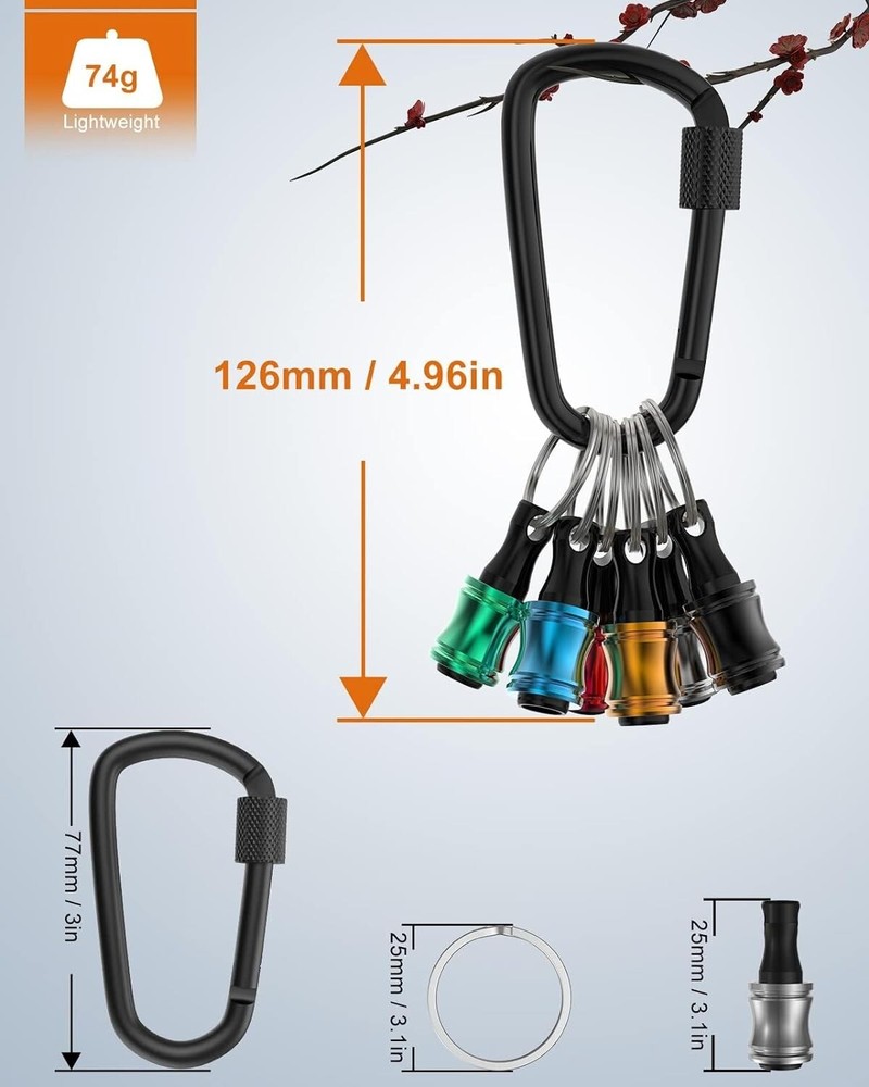 12pc Portable Bit Holder Keychain with Black Carabiner - Versatile Tool Set