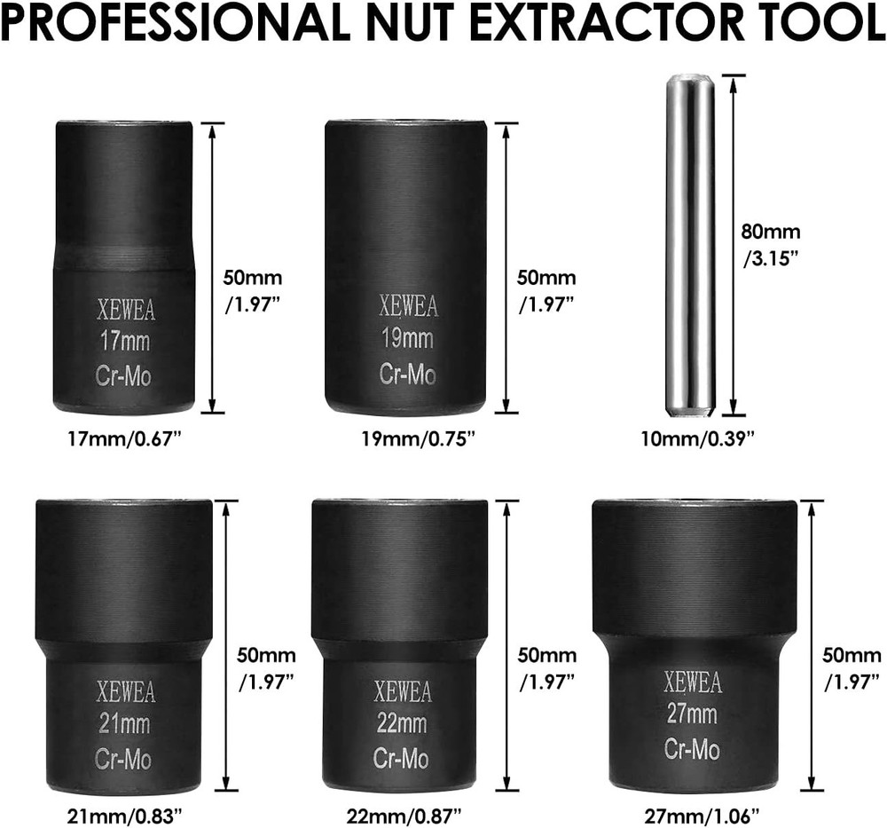 6PCS Twist Socket Set Lug Nut Remover Tool, 1/2"Drive Impact Bolt Nut Extractor