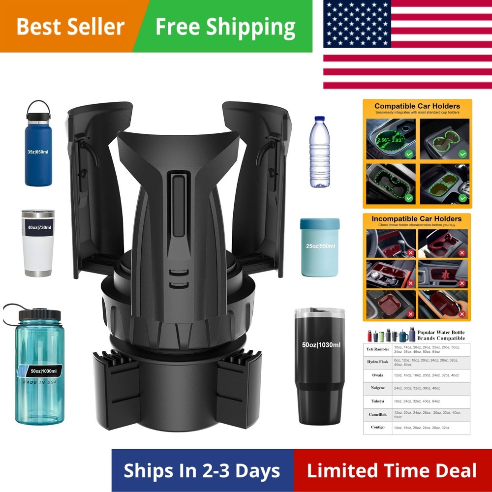 Cup Holder Expander Adjustable Holder & Base, Auto-Fit Hold, One Button Open,...