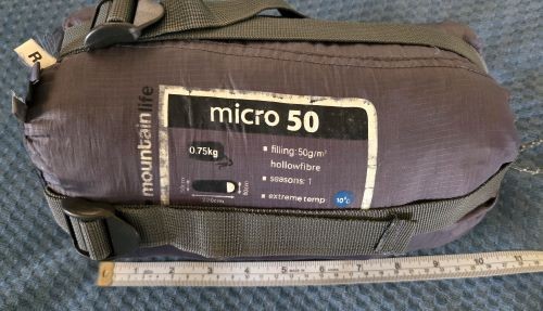 MOUNTAIN LIFE MICRO 50 LIGHTWEIGHT BACKPACKING SLEEPING BAG .75 KG