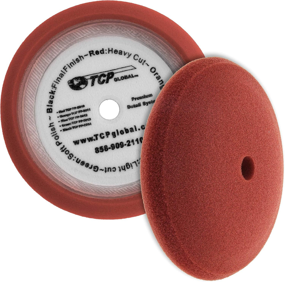 8" Red Foam Buffing Pad Extra Coarse Cutting Polish Hook and Loop Backing - Buff