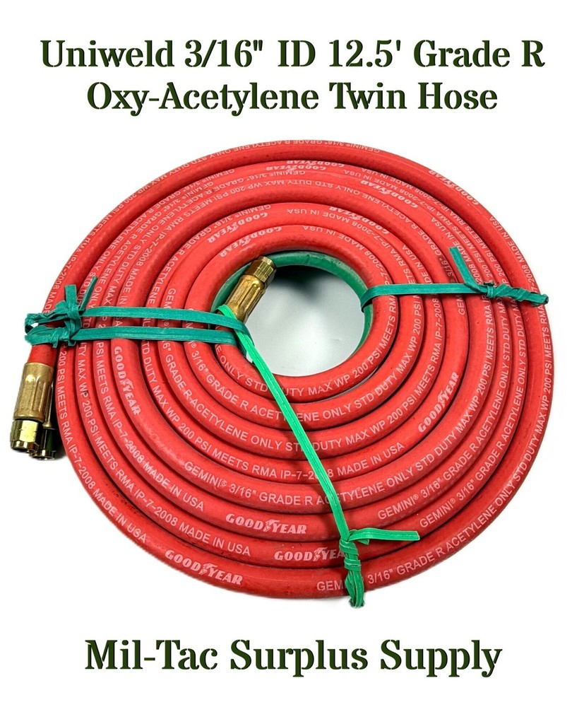 Uniweld 3/16" ID 12.5' Grade R  Oxy-Acetylene Twin Hose
