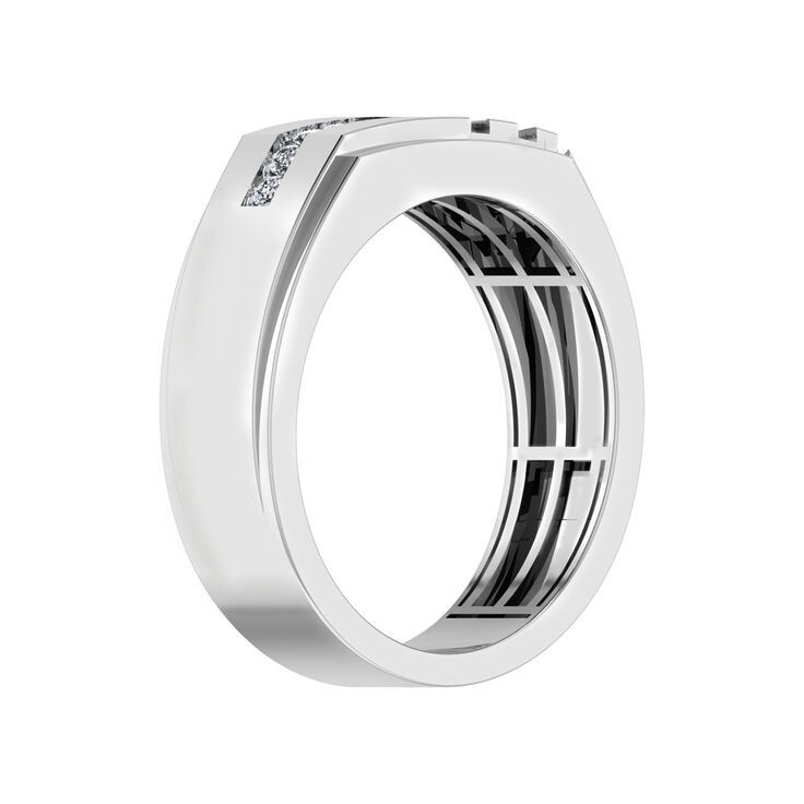 Three Diagonal Line & Border Striped Engraved 0.10CT Simulated Sapphire Ring