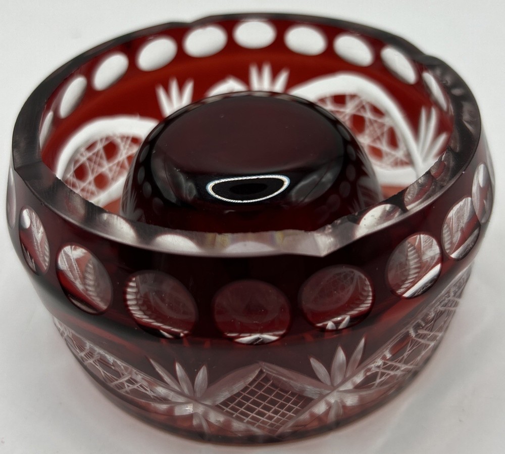 Cut to clear Bohemian Ruby glass votive