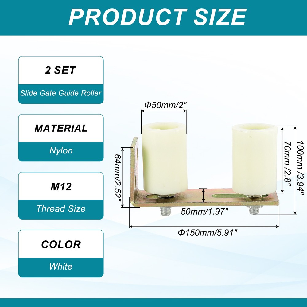 2Set Slide Gate Guide Roller 2.8" Adjustable Nylon Roller with Bracket, White