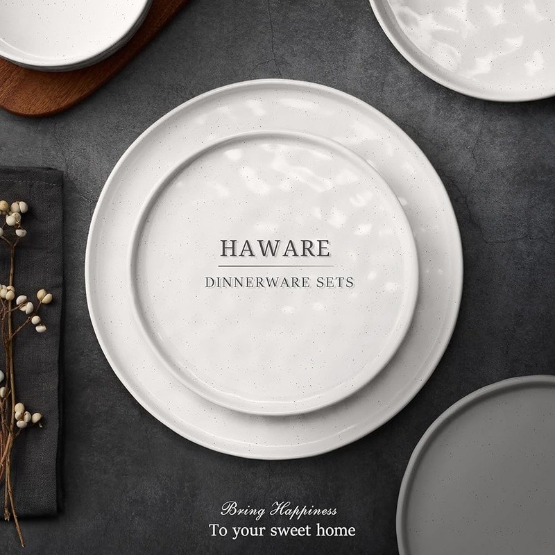 12 Piece Cosmos Ripple Stoneware Dinnerware Set Durable Safe Stackable Home Use