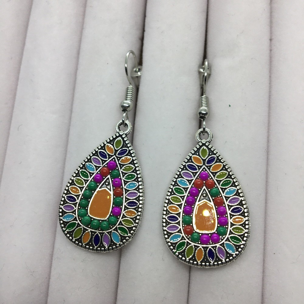 2 Inch Silver-tone Earring Set Boho Retro Dangle Drop Hook New Free Ship 1542
