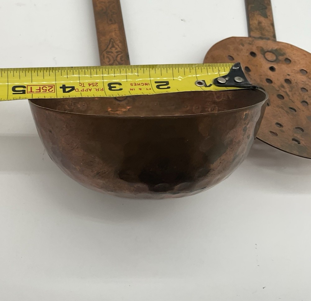 French Hammered Copper Cookware Tools Ladle Skimmer Strainer Brittany