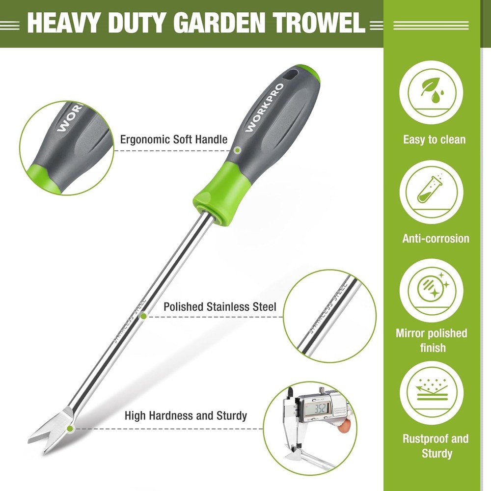 WORKPRO 11.5" Dandelion Weeder Puller Tool with Soft Handle, Polished Stainless