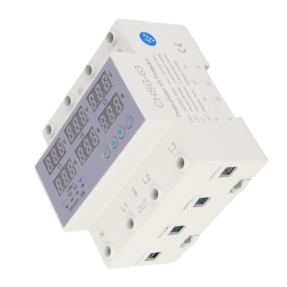 3 Phase DIN Rail Voltmeter Ammeter Auto Overvoltage Overcurrent Protector AC230