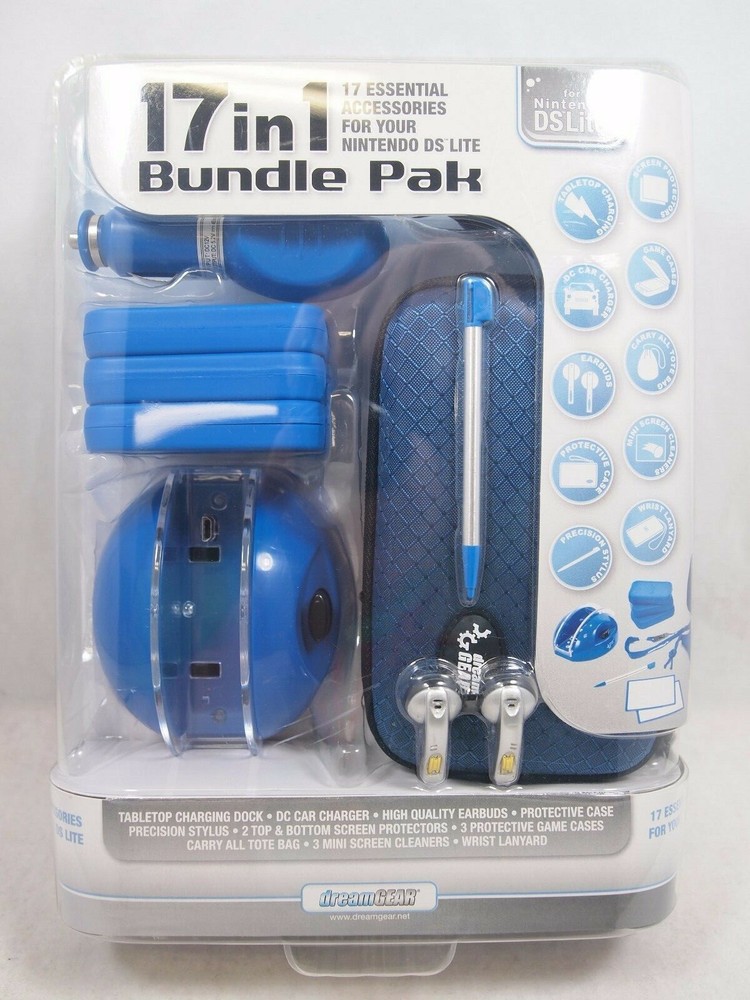 Dream Gear Nintendo DS Lite 17 in 1 Accessory Bundle Pack Case Charging Dock New