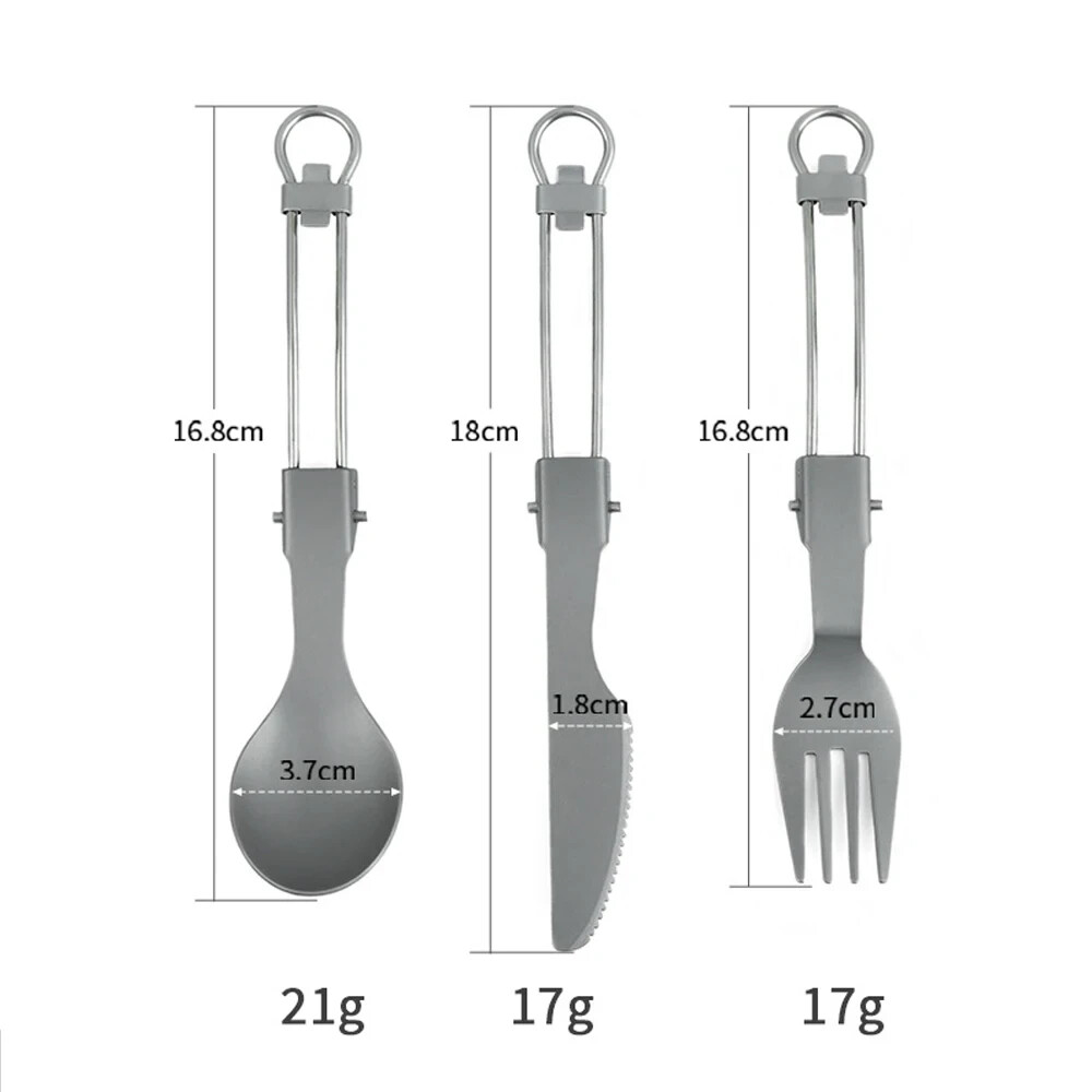 3PCS Titanium Folding Knife Fork Spoon Cooking Picnic Camping Supplies Tool