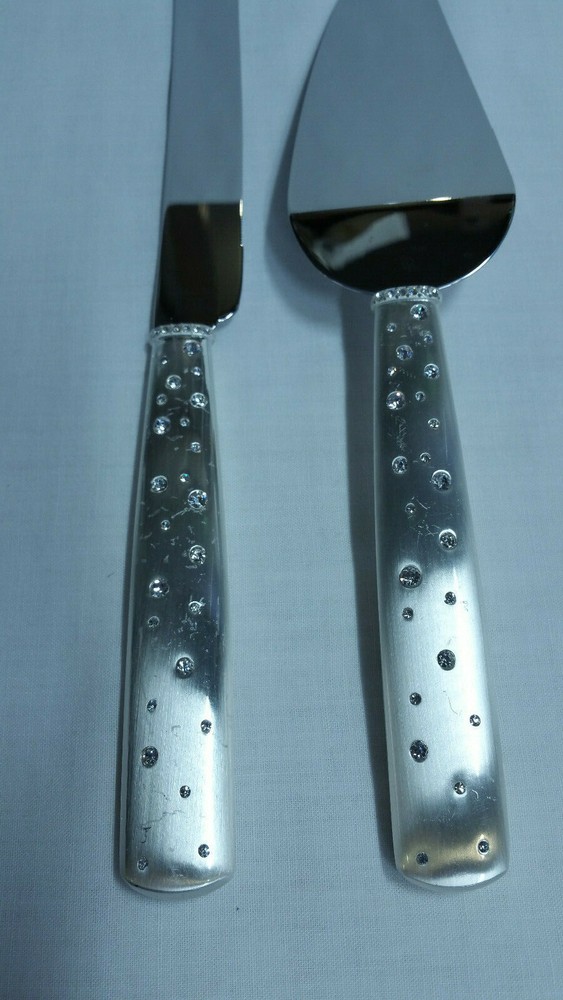 THINGS REMEMBERED Brushed Stainless Crystal Stars Wedding Cake SERVER KNIFE SET