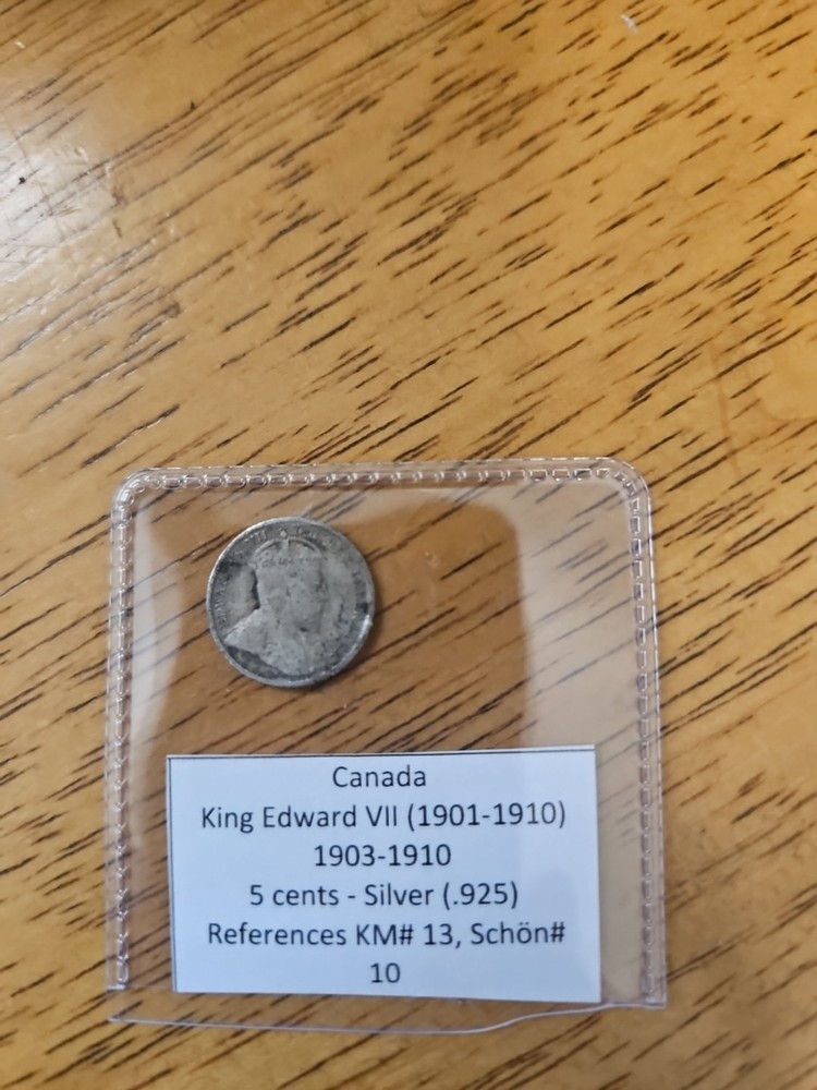 1908 King Edward VII 5 CENT .925 Silver