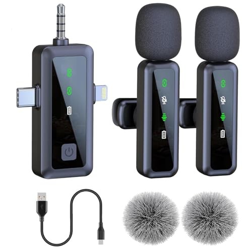 Wireless Lavalier Microphone for iPhone/Android/Camera/PC, Featuring a 3-in-1