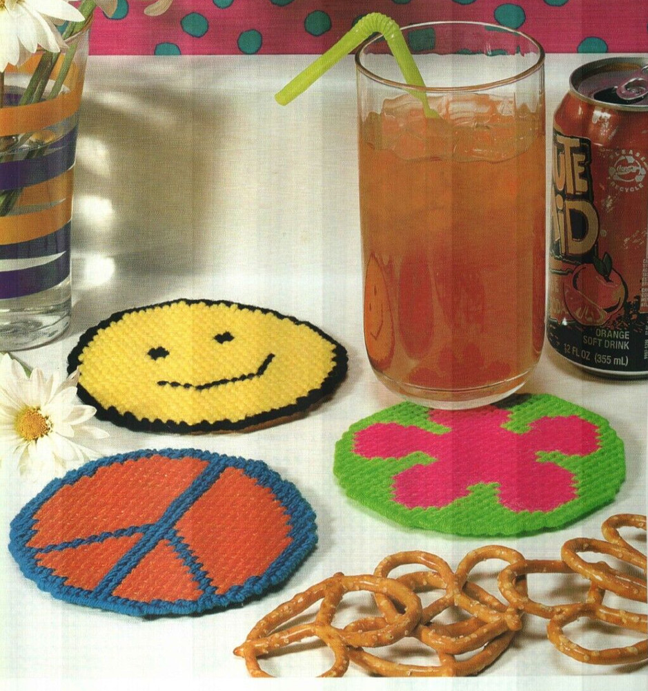 GROOVY COASTERS 3 DESIGNS HOME DECOR PLASTIC CANVAS PATTERN INSTRUCTIONS