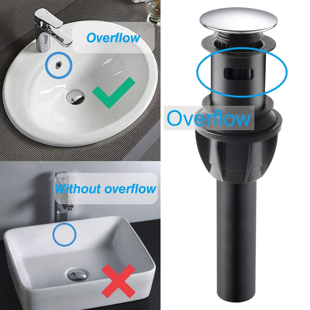 2 Pack Pop Up Drain, Bathroom Sink Drain Stopper with Overflow ,Vessel Vanity