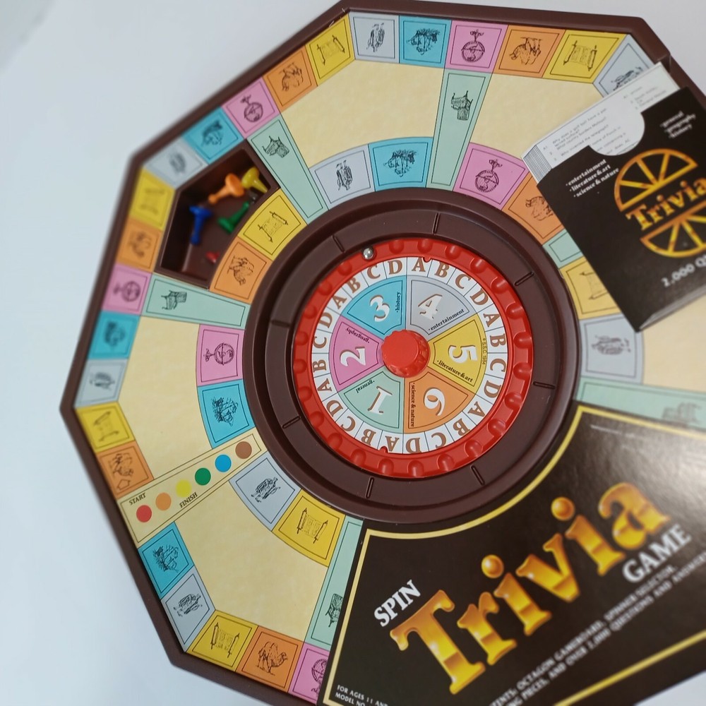 Spin Trivia Game 1984 Octagonal Board Game with Spinner and 2000 Questions