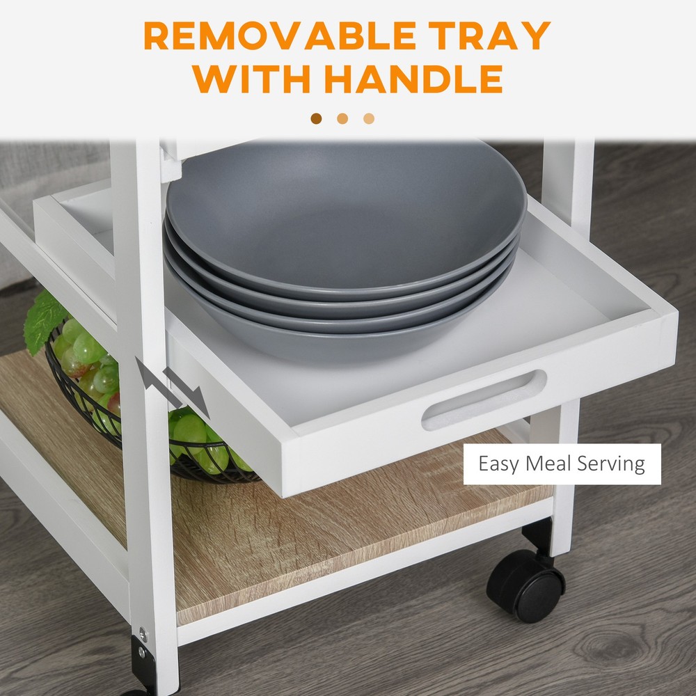 HOMCOM Mobile Kitchen Cart, Rolling Kitchen Island with Storage, Solid Wood Fr