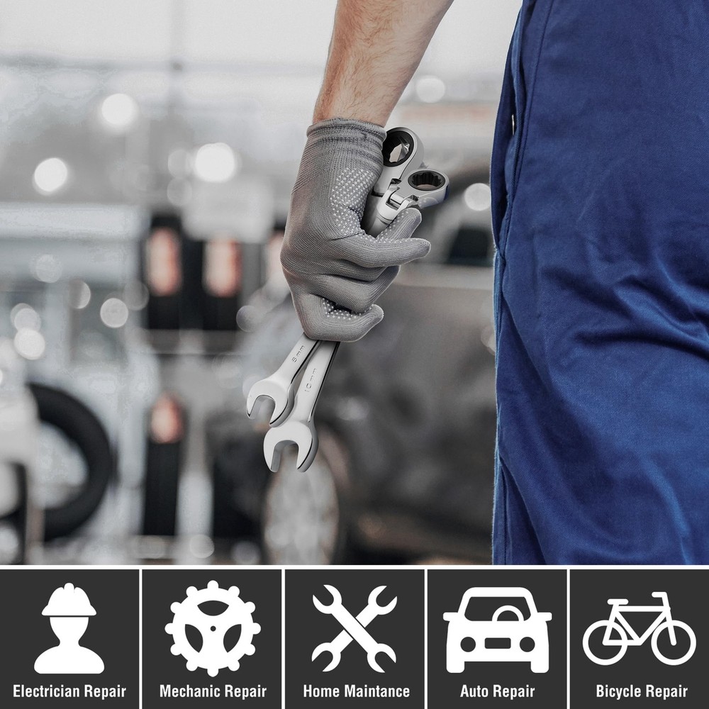 DURATECH 8mm Flex-Head Ratcheting Combination Wrench, Metric, 8mm, Silver