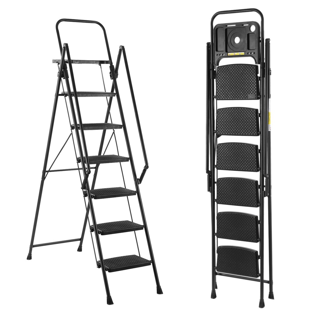 6-Step Folding Steel Ladder, Portable Stool for Home & Workshop