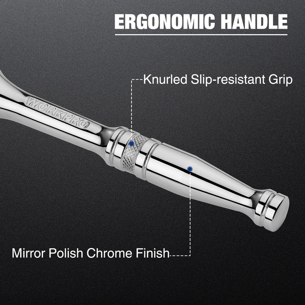 WORKPRO 1/4-Inch Drive Ratchet, Quick-Release Reversible 1/4", Silver, Black