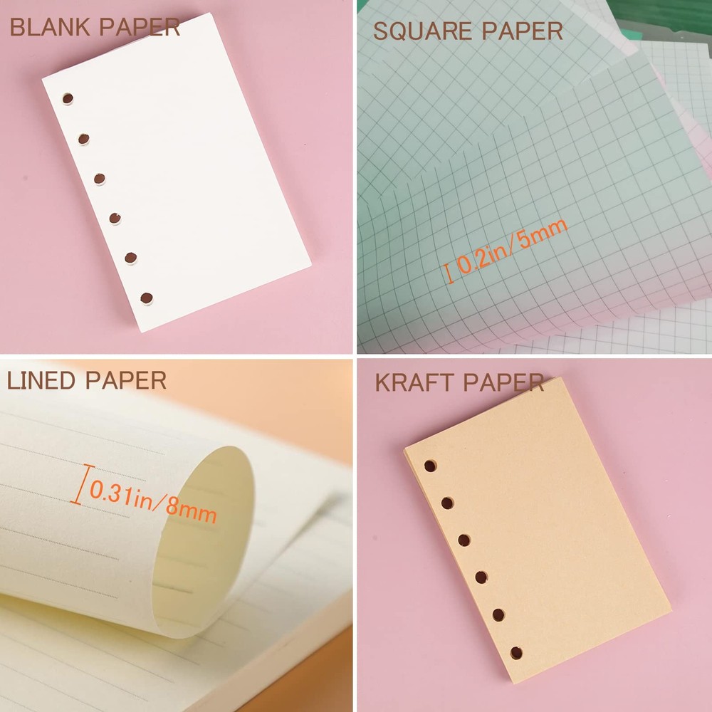 DY.2ten A7 6-Hole Binder Notebook Refills Set -(Gridded Paper a7, Clear
