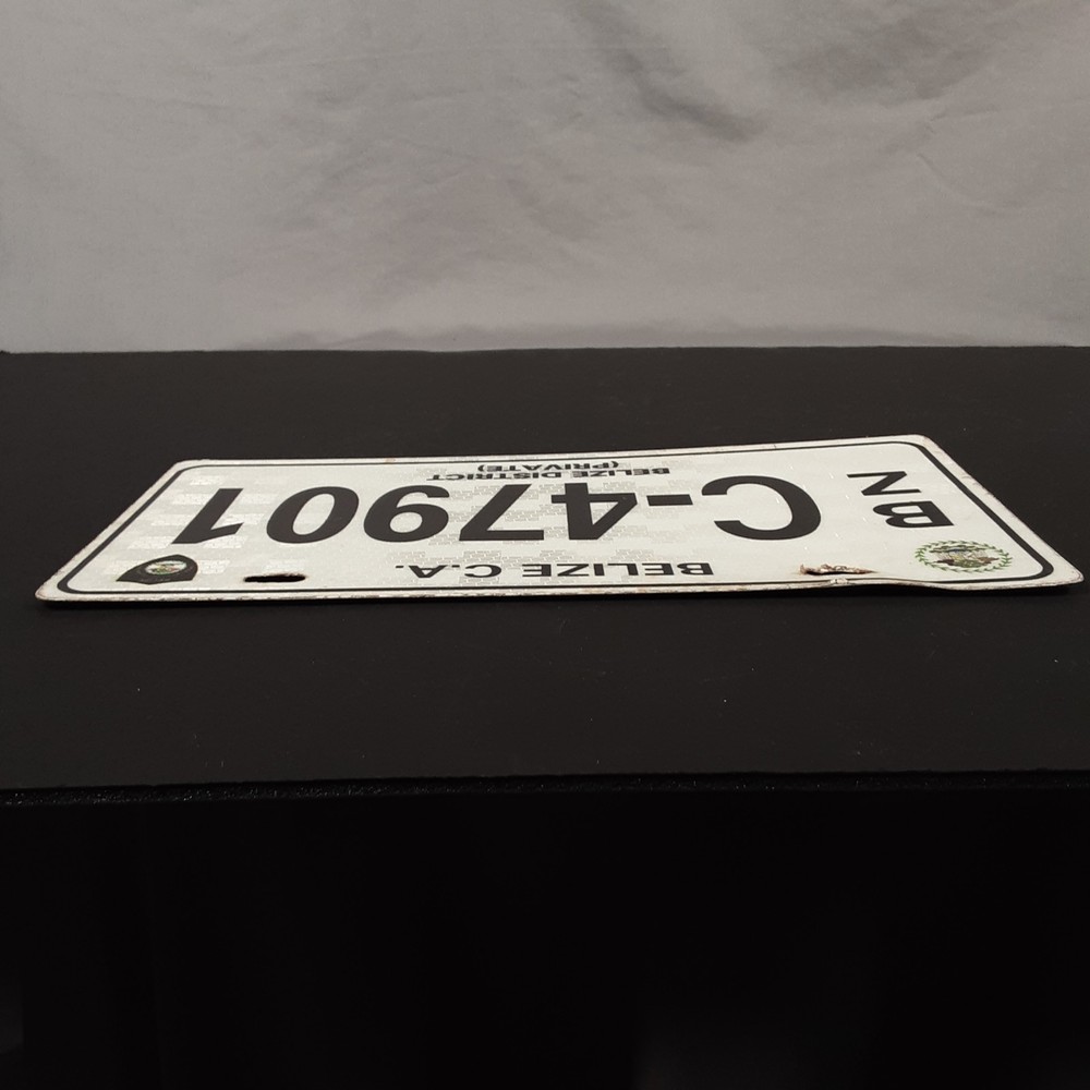 Belize District Private License Plate White w Black Letters & Numbers