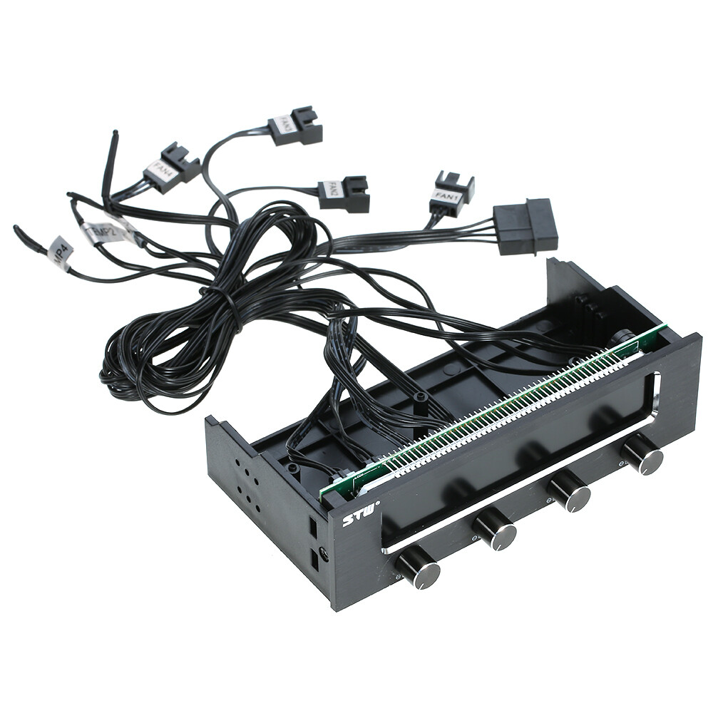 PC CPU 4 Channel Fan Controller Speed Control Adjuster LCD Cooling Front Panel