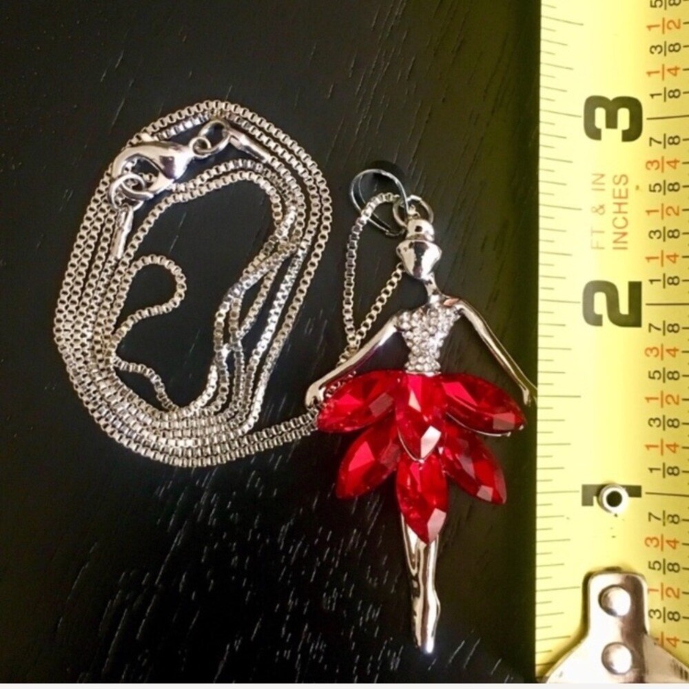 Crystal Ballet Dancer Long Pendant Necklace