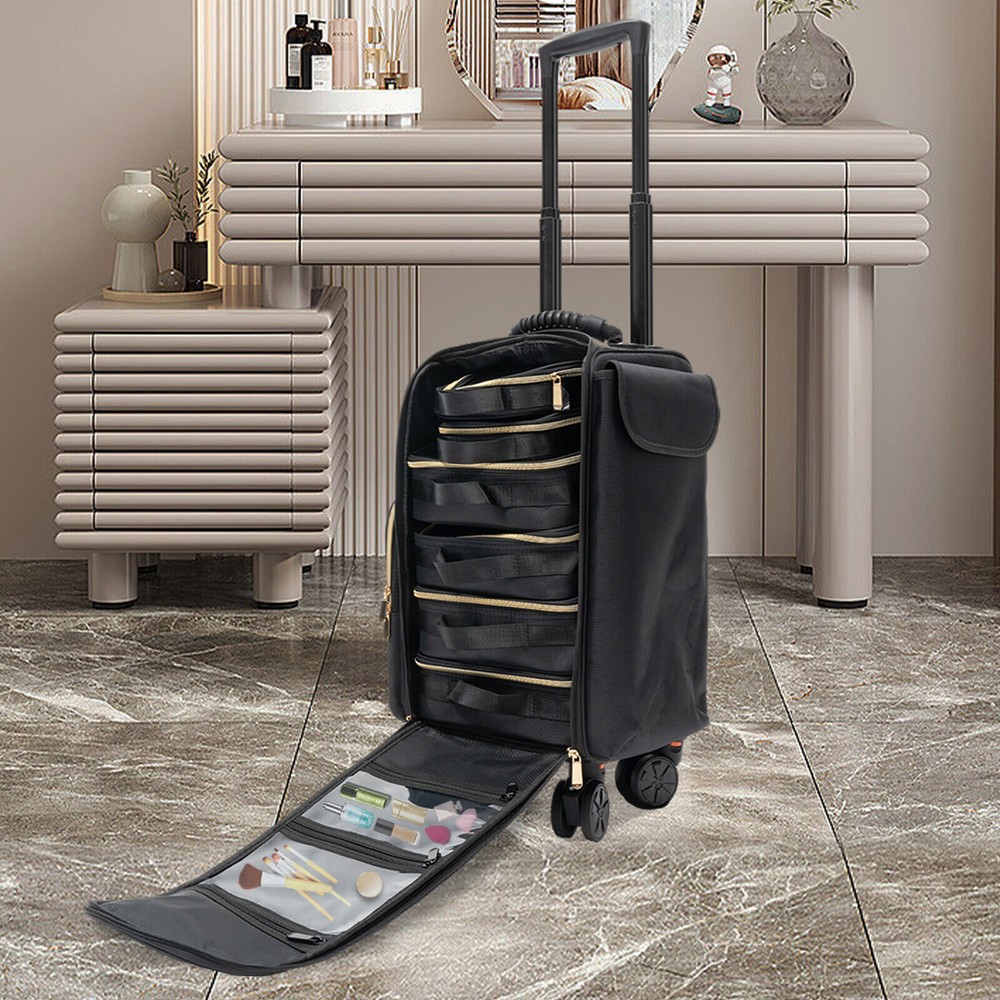 Professional Makeup Case Rolling Makeup Train Case Cosmetic Storage Organizer US